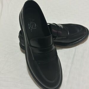 $400 AGL Sirena Penny Loafer SHOES SLIP ON LEATHER BLACK MOC TOE size 38.5